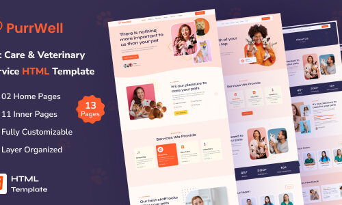 PurrWell - Pet Care & Veterinary Service Figma Template Theme